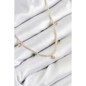 Erb Pirinç Zirkon Taşlı Su Yolu Damla Model Gold Renk Kadın Kolye