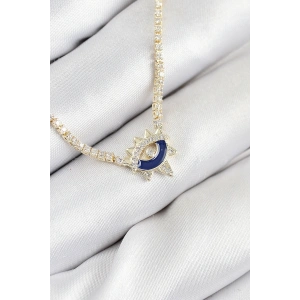 Erb Pirinç Zirkon Taşlı Su Yolu Göz Model Gold Renk Kadın Kolye