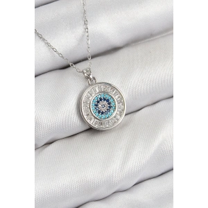 Erb Pirinç Zirkon Taşlı Su Yolu Nazar Model Gümüş Renk Kadın Kolye