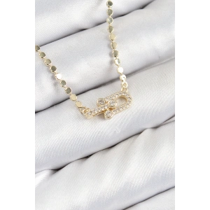 Erb Pirinç Zirkon Taşlı Tifany Model Ezme Zincir Gold Renk Kadın Kolye