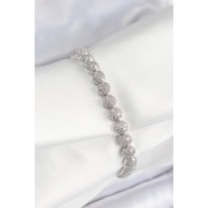 Erb Pirinç Zirkon Taşlı Yarım Topcuk Model Gümüş Renk VIP Seri Kadın Bileklik