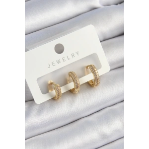 Erb Pirinç Zirkon Taşlı Yıldız Model Gold Renk 3'lü Çift Kadın Küpe Set