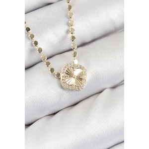 Erb Pirinç Zirkon Taşlı Yonca Model Ezme Zincir Gold Renk Kadın Kolye