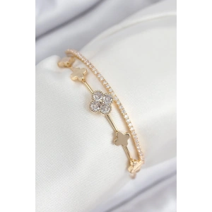 Erb Pirinç Zirkon Taşlı Yonca Model Gold Renk Kadın Bileklik