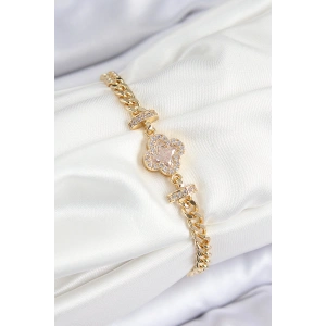 Erb Pirinç Zirkon Taşlı Yonca Model Gold Renk Kadın Bileklik