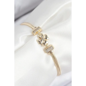 Erb Pirinç Zirkon Taşlı Yonca Model Gold Renk Kadın Bileklik