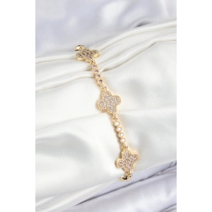 Erb Pirinç Zirkon Taşlı Yonca Model Gold Renk Kadın Bileklik