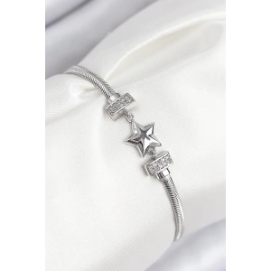 Erb Pirinç Zirkon Taşlı Yonca Model Gümüş Renk Kadın Bileklik