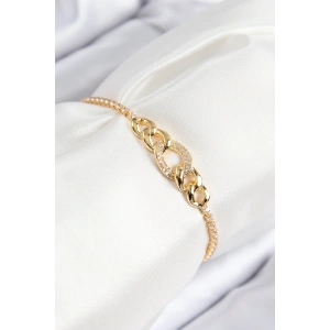 Erb Pirinç Zirkon Taşlı Zincir Model Gold Renk Asansörlü Kadın Bileklik