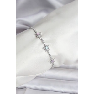 Erb Renkli Yıldız Model Zirkon Taşlı Gümüş Renk Pirinç Su Yolu Kadın Bileklik