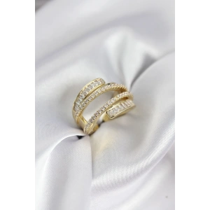 Erb Sarmal Zirkon Baget Taşlı Gold Renk Kadın Yüzük