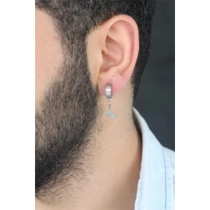 Erb Silver Renk Kaplama Osmanlı Tuğra Figürlü Kıstırmalı Çelik Erkek Küpe