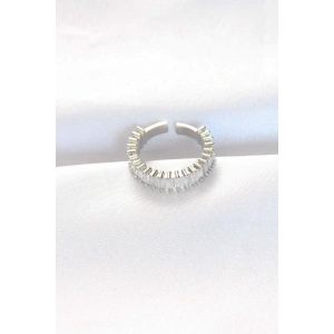 Erb Sıralı Baget Taşlı Silver Renk Ayarlanabilir Yüzük