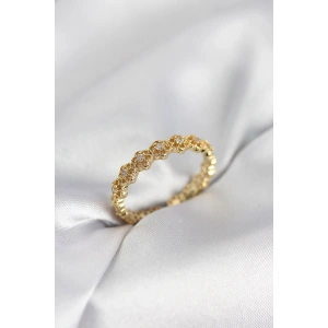 Erb Sıralı Çiçek Model Gold Renk Zirkon Taşlı Kadın Yüzük