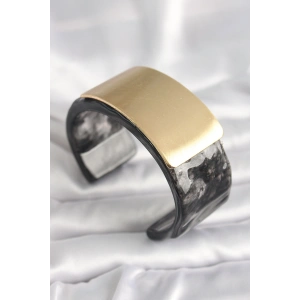 Erb Siyah Mermer Desen Akrilik Plastik Gol Dikdörtgen Plaka Model Vingtage Kadın Bilezik