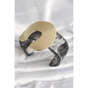 Erb Siyah Mermer Desen Akrilik Plastik Gold Nal Model Plaka Vintage Kadın Bilezik