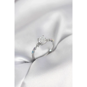 Erb Tek Taş Model Zirkon Taşlı Gümüş Renk Kadın Yüzük