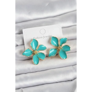 Erb Turkuaz Mineli Çiçek Model Pirinç Kadın Küpe