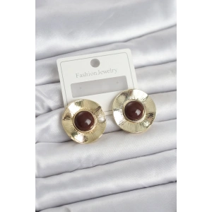 Erb Vintage Model Kahverengi Gold Renk Pirinç Kadın Küpe