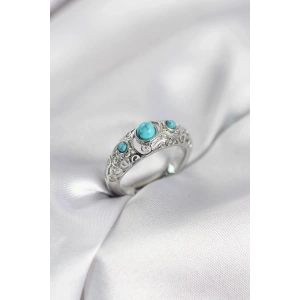 Erb Vintage Model Mavi Taşlı Gümüş Renk Kadın Yüzük