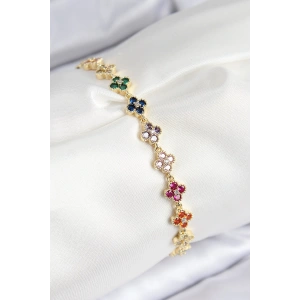 Erb VIP Pirinç Renkli Zirkon Taşlı Yonca Model Gold Renk Kadın Bileklik