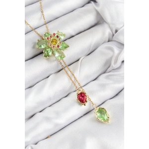 Erb VIP Pirinç Zirkon Taşlı Çiçek Model Gold Renk Asansörlü Kadın Kolye