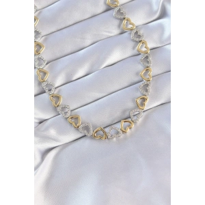 Erb Vip Seri Pirinç Çift Renk Zirkon Taşlı İçi Boş Kalp Tasarımlı Kolye