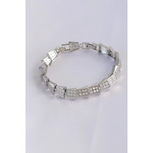 Erb Vip Seri Pirinç Zirkon Taşlı Gümüş Renk Geometrik Bileklik