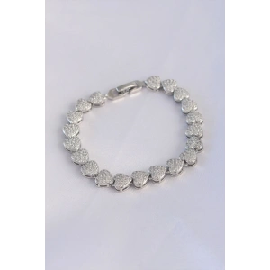 Erb Vip Seri Pirinç Zirkon Taşlı Gümüş Renk Kalp Model Bileklik