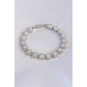 Erb Vip Seri Pirinç Zirkon Taşlı Gümüş Renk Kalp Model Bileklik