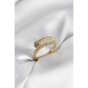 Erb Yılan Model Gold Renk Zirkon Taşlı Kadın Yüzük