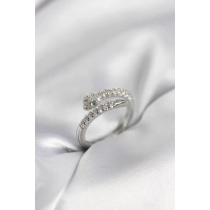 Erb Yılan Model Gümüş Renk Zirkon Taşlı Kadın Yüzük