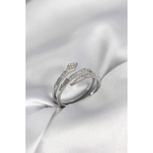 Erb Yılan Model Gümüş Renk Zirkon Taşlı Kadın Yüzük