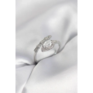 Erb Yılan Model Gümüş Renk Zirkon Taşlı Kadın Yüzük