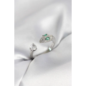 Erb Yılan Model Zirkon Taşlı Gümüş Renk Kadın Yüzük