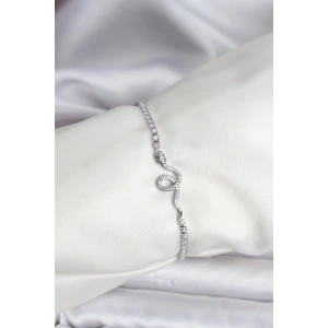 Erb Yılan Model Zirkon Taşlı Gümüş Renk Pirinç Su Yolu Kadın Bileklik