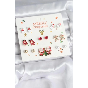 Erb Yılbaşı Temalı Karışık Model 8 Çift Yılbaşı Temalı Kadın Küpe Seti