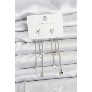 Erb Yıldız Model Gümüş Renk Pirinç Sallantılı Kadın Küpe