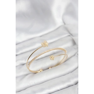 Erb Yonca Çiçek Model Pirinç Gold Renk Kadın Bileklik