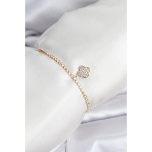 Erb Yonca Model Zirkon Taşlı Gold Renk Asansörlü Su Yolu Bileklik