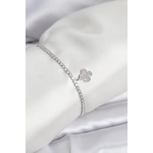 Erb Yonca Model Zirkon Taşlı Gümüş Renk Asansörlü Su Yolu Bileklik