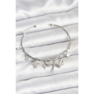 Erb Yusufçuk Charmlı Gümüş Renk Pirinç Kadın Bileklik