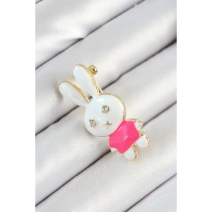 Erb Zirkon Taş Detaylı Beyaz Ve Pembe 3D Tavşan Figürlü Kadın Broş