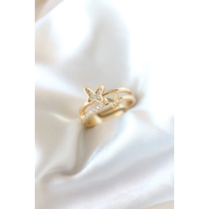 Erb Zirkon Taşlı Altın Kaplama Kelebek Kadın Yüzük
