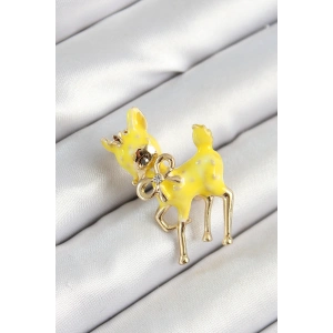 Erb Zirkon Taşlı Fiyonk Detaylı 3D Sarı Ceylan Figürlü Gold Renk Kadın Broş