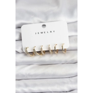 Erb Zirkon Taşlı Gold Renk Pirinç Kadın Küpe Seti