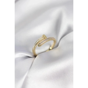 Erb Zirkon Taşlı Gold Renk Yassı Çivi Model Kadın Yüzük