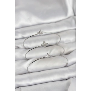 Erb Zirkon Taşlı Gümüş Renk Yonca Model 3'lü Kadın Bileklik Kombini