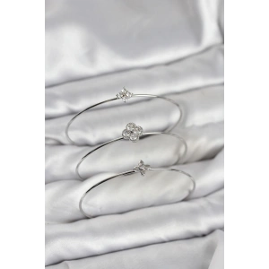 Erb Zirkon Taşlı Gümüş Renk Yonca Tasarım 3'lü Kadın Bileklik Kombini