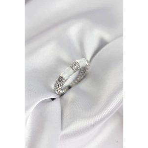 Erb Zirkon Taşlı Kemik Model Gümüş Renk Kadın Yüzük